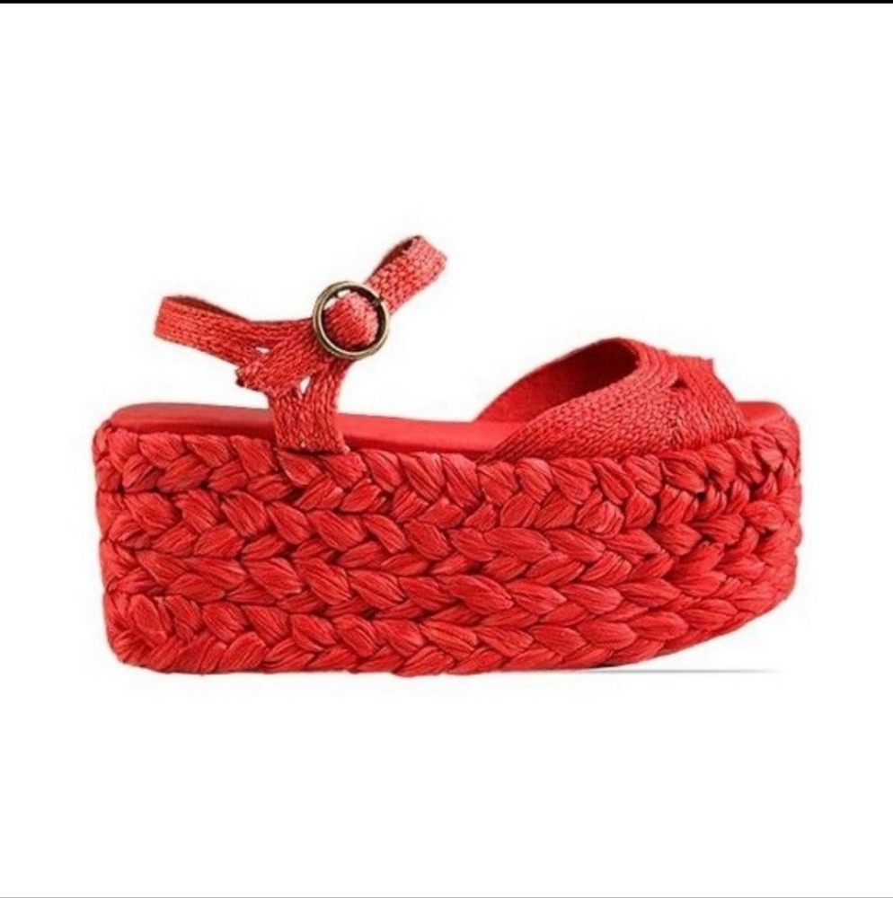 NWOT Jeffrey Campbell Straw Weaved Platforms In Red